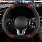 Black Burgundy Microfiber Leather D Shaped Steering Wheel Cover | Breathable Anti Slip Grip Cool Sporty Look Glow for Women Men