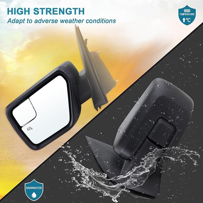 Left Driver Side Door Mirror Compatible With 2021 2022 2023 2024 2025 2026 Ford F150 With Power Glass Manual Folding Heated Matte Black Replace#ML3Z17683UA(5Pins)