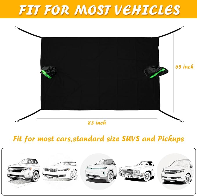 Car Windshield Snow Cover with Side Mirror Covers， Weatherproof Suitable for Ice & Sleet Winter, Sun, Frost, Extra Large Size Fits for Most Vehicles and SUV (83" x 65")