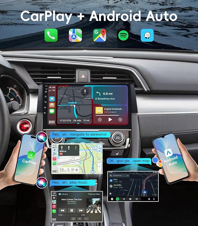 4G+64GB Android 13 Car Radio Stereo for Honda Civic 2016-2021, 9" Touch Screen Head Unit with Android 13/CarPlay/Android Auto/GPS Navigation/Bluetooth/FM/DSP Radio/AHD Backup Camera