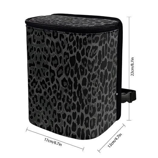 Black Leopard Print Car Trash Can with Lid, Leak Proof Auto Trash Bag Hanging Vehicle Garbage Can Multipurpose Storage Container for Back Seat Road Trip
