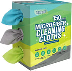 Microfiber Cleaning Cloth, 150 Pack Reusable Paper Towels Microfiber Towels for Cars Lint Free Shop Rags with Box for Home Kitchen Automotive, 11"x 9", Blue & Grey & Green