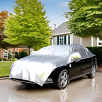Half Car Cover All Weather Car Body Cover Sunshade Cover Snow Cover Waterproof Snowproof Universal 210D Oxford Fabric (Fit Sedan Length 176'' to 193'')