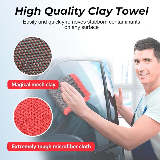 Clay Decontamination Towel 2pack- Professional Detail Products - Proven Cleaning & Release of Paint Contaminants; Increase Wax & Sealant Bond; Enhance Paint Gloss & Color; Fine Grade (12x12”)