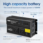 1000W Power Inverter for Car, 12V DC to 110V AC Converter with 3.0A USB Type-C Outlets, 12 Volt Car Cigarette Lighter Battery Inverter for Vehicles
