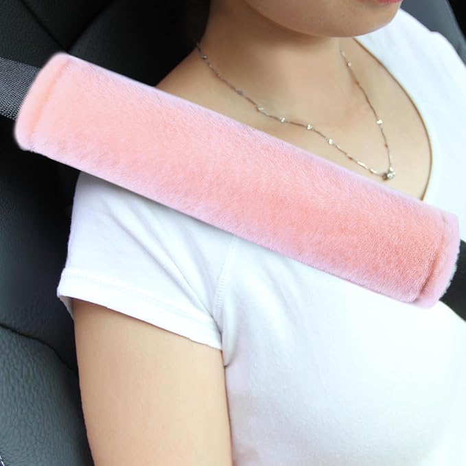 Soft Faux Fur Universal Fit Seatbelt Cover Car Truck SUV Airplane Seat Belt Shoulder Pad for Carmera Backpack Straps Neck Cushion Protector 2 Pack 10.5in Nude Pink