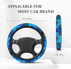 Watercolor Blue Sea Turtle Car Steering Wheel Cover Universal Fit 15 Inch, Anti-Slip Breathable Sweat Absorption Neoprene Steering Wheel Protector for Women Men