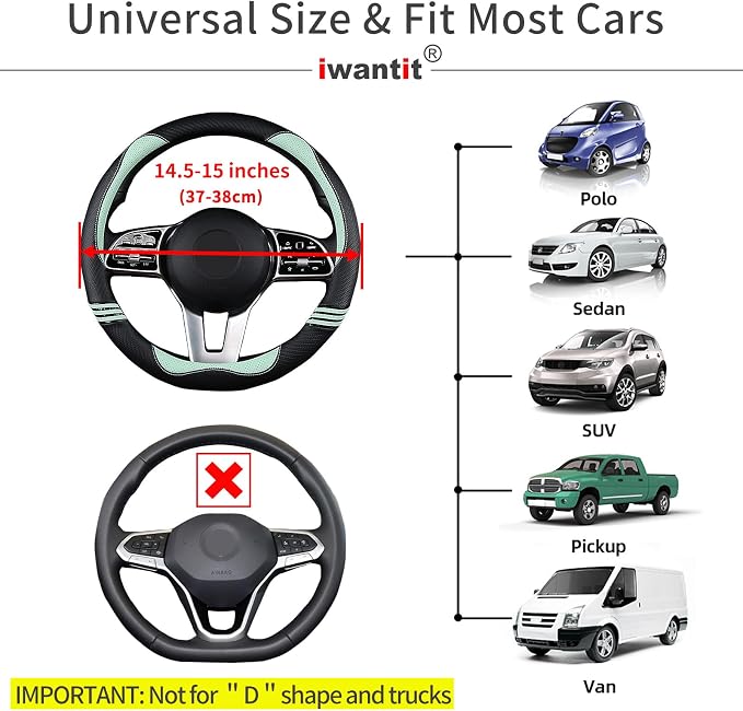 Steering Wheel Cover with Carbon Fiber and Anti-Slip Rubber Ring,Universal Fit 14.5-15 inches for Cars,SUV (Fruit Green)