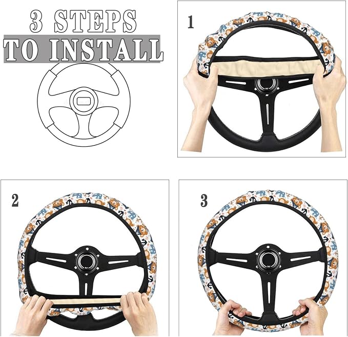 Bear Pirates Anchors Steering Wheel Covers Anti-Slip Elasticity Car Accessories Steering Wheel Protector Universal 15 Inch for Cars SUV Vehicle Truck