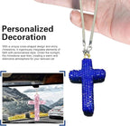 Bling Cross Car Hanging Accessories, Crystal Rhinestone Rear View Mirror Pendant, Religious Rearview Mirrors Decoration Charm, Car Hanging Ornament, Automotive Interior Accessories (Dark Blue)