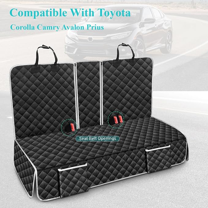 Dog Car Seat Cover Compatible with Toyota Corolla Camry Avalon Prius LE XLE Hybrid SE XSE Sedan Back Seat Accessories 2000-2026, Waterproof Pet Bench Backseat Covers with Non-Slip Backing, Black Grey