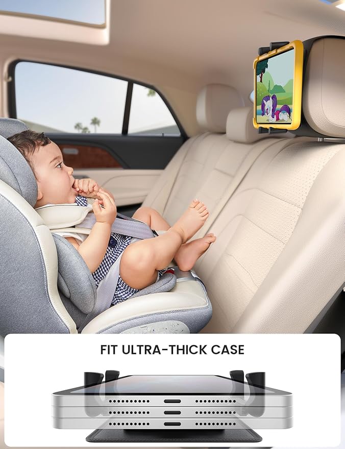 2 Pack Tablet Holder for Car Headrest - [Thick Case Friendly] Car Tablet Mount for Backseat, Road Trip Essentials for Kids, for iPad Pro, Air, Mini, Galaxy, Fire HD, 6.1-13" Tablets