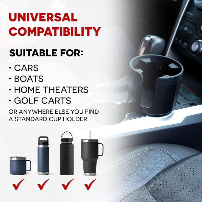 Stupid Technologies - XSpander – Universal Cup Holder Expander for Yeti, Hydro Flask & Big Bottles – Adjustable, Durable, Car Compatible – Black