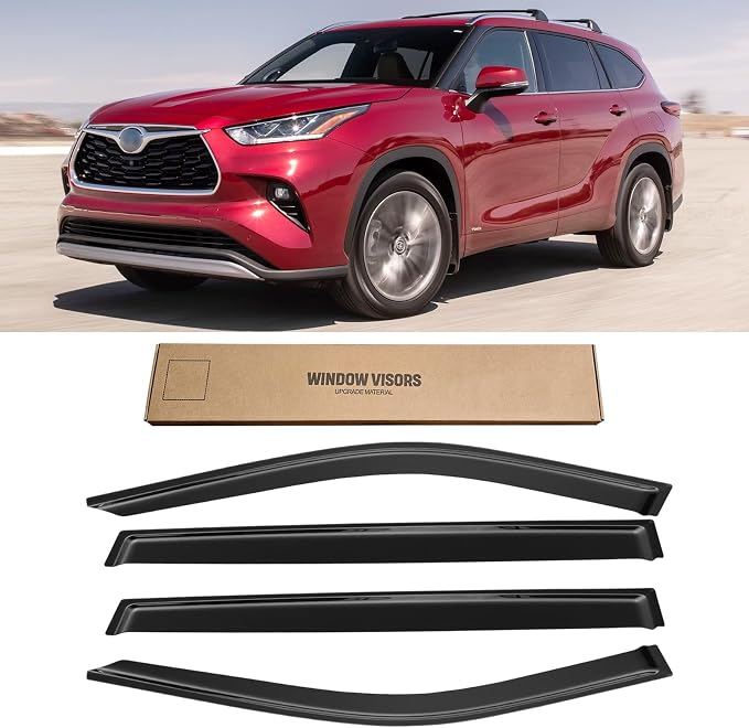 Window Visor for Toyota Highlander 2020-2025, Rain Guards Shields Vent Deflector Shade Wind Dark Smoke 2021 2022 2023 20 21 22 23 24 25, Tape-On, 4PCS