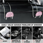 Car Headrest Hook, 2 Pack Bling Backseat Organizer Hanger for Purse Clothes Grocery Bag, Rhinestones Auto Headrest Storage Holder, Universal Car Seat Accessories for Most Vehicle (Pink)