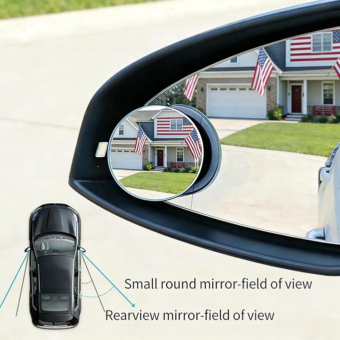 2 Pack Blind Spot Mirror, 360 Degree Adjustable 2" Round HD Rear View Mirror, Wide Angle Frameless Convex Car Mirror with Self Adhesive Back Universal for Most Cars SUVs and Trucks