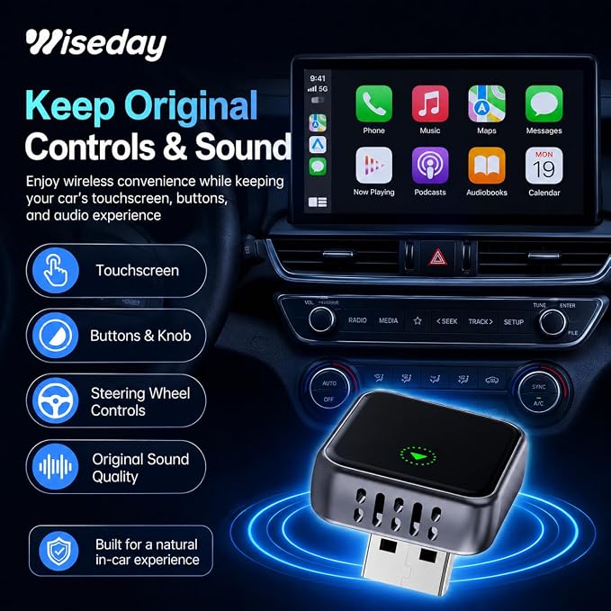 Wireless WIFI7 Bluetooth CarPlay Adapter for iPhone&Android | Seamless Connection, Convert Wired to Wireless, 2 in 1, 24.5mm USB-A with USB-C Adapter, Plug & Play for IOS 10+&Android 12+