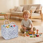Floral Fabric Storage Basket Car Interior Storage Basket Underwear Sundries Laundry Baskets Supplies Home Organizer Bag (blue bow)