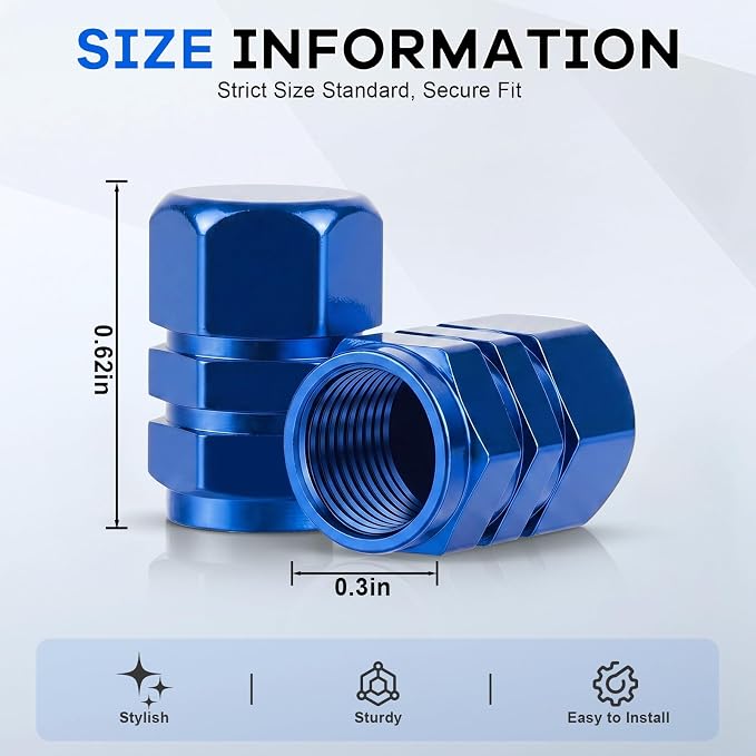 Car Tire Valve Stem Caps, 12pcs Air Caps Cover, Universal for Cars, SUVs, Bike, Trucks and Motorcycles-Blue