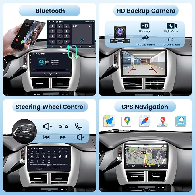 2G+64G Car Radio Stereo for Honda Pilot 2006 2007 2008, Wireless CarPlay Android Auto, 9 Inch IPS Touch Screen Android 13 GPS WiFi Bluetooth 32-Band DSP SWC AHD Camera