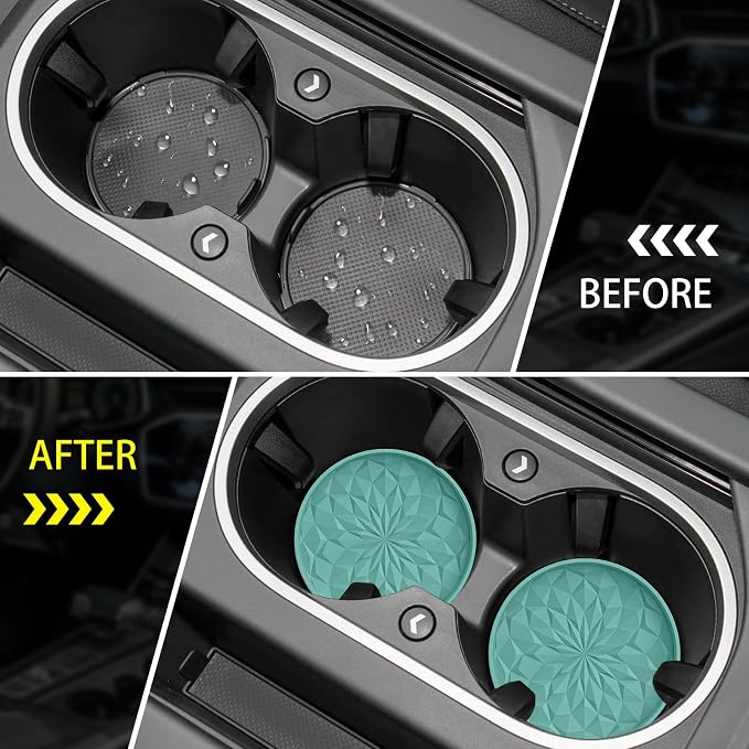 ME.FAN Car Coasters for Cup Holders [4 Pack] - 2.75in Silicone Auto Mug Mats - Universal Non-Slip Recessed Car Interior Accessories Teal Blue