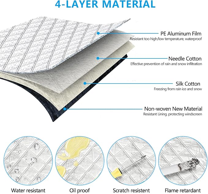 Magnetic Car Windshield Cover for Ice and Snow 4 Layers Automotive Windshield Snow Covers 9 Magnetic Anti Frost Guard for Most Cars SUVs Trucks Pickup (65"x50")