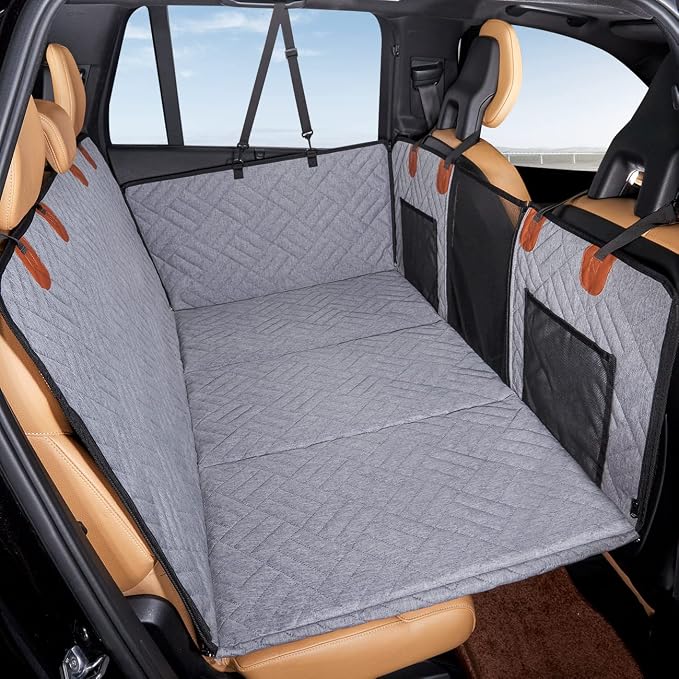 Back Seat Extender,Dog Seat Cover for Back Seat,Hard Bottom Car Seat Cover for Dogs,Dog Hammock for Car,Back Seat Pet Cover for Dogs（Grey,for Car/SUV/Small Truck）