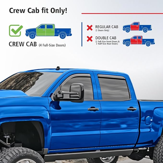 Goodyear Shatterproof in-Channel Window Deflectors for Chevy Silverado 2500HD/3500HD 2015-2019 Crew Cab, Rain Guards, Window Visors for Cars, Vent Deflector, Car Accessories, 4 pcs-GY003402LPv2
