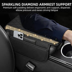 Bling Car Center Console Cover, Leather Car Arm Rest Cover Cushion with 2 Storage Bags, Universal Auto Armrest Protector, Bling Accessories Interior for Most Vehicles(Champagne Diamond)