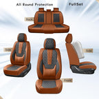 Coverado Car Seat Covers Full Set, Nappa Leather Seat Covers for Car, Waterproof Car Seat Protector with Lumbar Support, Automotive Seat Covers Universal Fit for Most Cars SUV Trucks (Brown-Black)