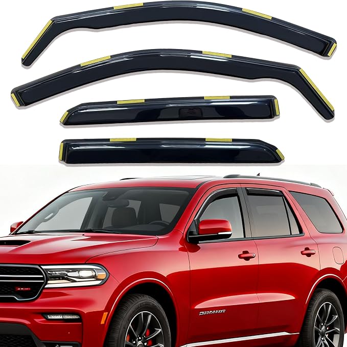 in-Channel Rain Guards Window Visors for Dodge Durango 2011-2026 Inside Front Rear Window Vent Deflectors Sun Shade Wind Visor Car Accessories, Dark Smoke