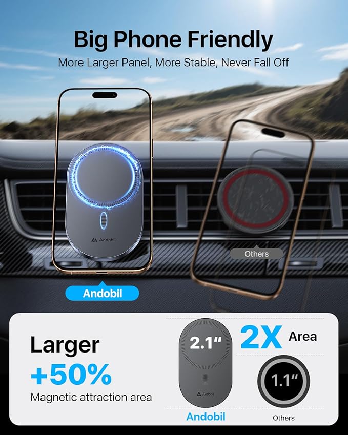 2026 Upgraded for Magsafe Car Mount [Biggest Panel, Big Phone Friendly] 360° Rotation Magnetic Phone Holder for Car Vent Suitable for iPhone 17/16/15 Pro Max Samsung S25/S24 (Grey)