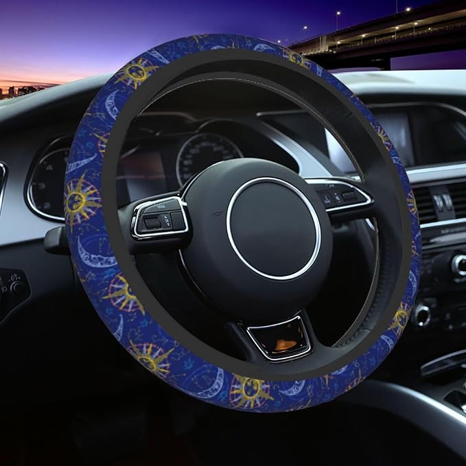 Sun Moon Twelve Zodiac Signs Steering Wheel Cover Car Accessories Cute for Women Girls Girly Universal 15 Inch Neoprene Auto Interior Decor Anti Slip Car Truck Protector