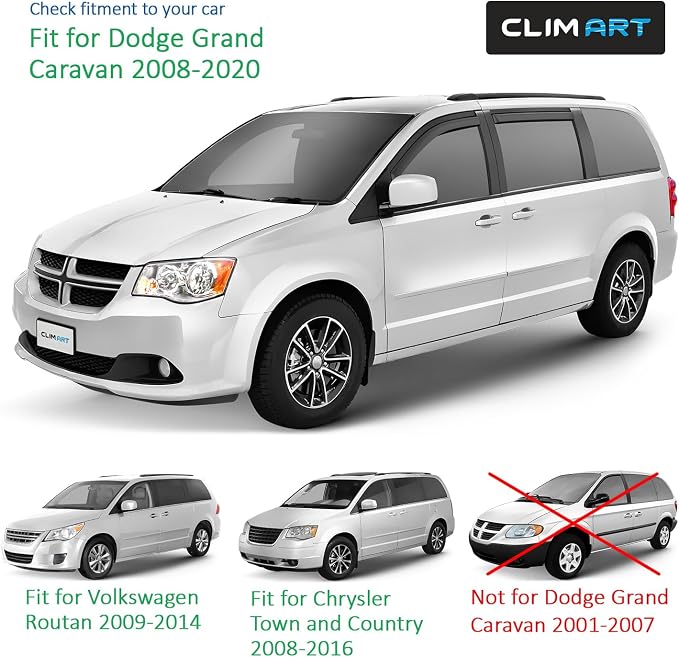 in-Channel Incredibly Durable Rain Guards for Dodge Grand Caravan 2008-2020, Original Window Deflectors, Vent Window Visors, Vent Deflector, 4 pcs. - 608252