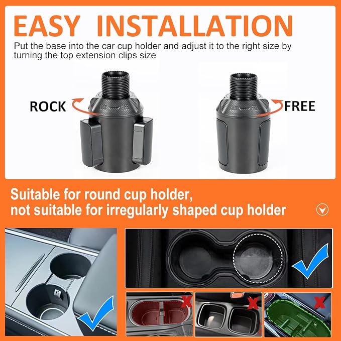 Car Large Cup Holder Expander, 3-in-1 Cupholder Extender with Swivel and Detachable Snack Food Tray Table for Eating, Travel Essentials for Road Trips for Driver. Model A