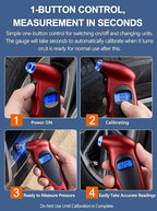 Digital Tire Pressure Gauge 150 PSI, Accurate in 0.1 Increments,1 Pack Tire Pressure Gauge with Backlight LCD, 4 Units (PSI/Bar/Kgf/cm²/KPA) Applicable to Car Truck Bicycle, Red