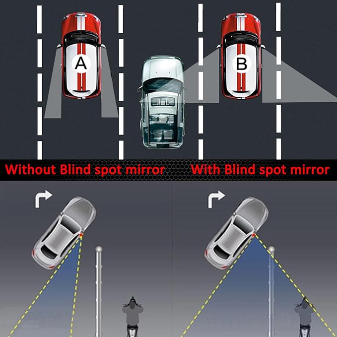 Slim Square Blind Spot Mirror, HD Glass Frameless Convex Rear View Mirror, Pack of 4