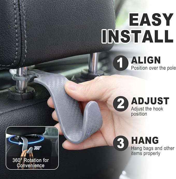 Car Seat Hooks for Headrest 4 Pack, Car Seat Back Storage Hook, Universal Vehicle Headrest Hanger for Purse, Handbag, Coat, Umbrella, Grocery Bags, Practical Interior Accessories