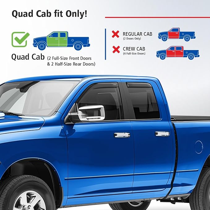 Goodyear Shatterproof in-Channel Window Deflectors for Dodge Ram 1500 Classic 2019-2024 Quad Cab, Rain Guards, Window Visors for Cars, Vent Deflector, Car Accessories, 4 pcs - GY008036