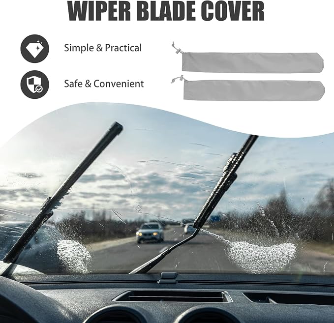 2Pcs Windshield Wiper Blade Cover, 25.5x3.9in Polyester RV Windshield Wiper Blade Protector, Gray Wiper Blade Protector, Waterproof Rainproof Bird Droppings Wiper Cover for Car SUV Truck