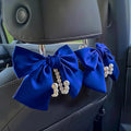 2 PCS Bow Pearl Car Seat Headrest Hook – Cute Purse Hook for Car, Girly Interior Decoration Accessories Hook Hanger, Seatback Holder for Purses & Bags, Elegant Car Organizer (Deep Blue)