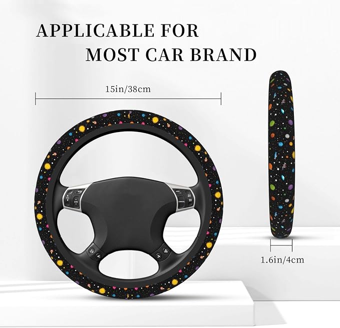 Universal 15-Inch Neoprene Steering Wheel Cover, Non-Slip Breathable Galaxy Space Print Protector, Durable Eco-Friendly Car Interior Accessory for Men and Women, Fits Most Sedans, SUVs, and Trucks