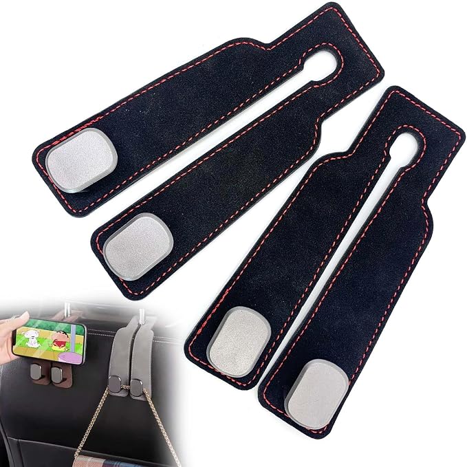 2PCS Leather Car Seat Headrest Hooks – Durable Double Hook Organizer for Bags, Purses, Handbags, Groceries & Back Seat Storage