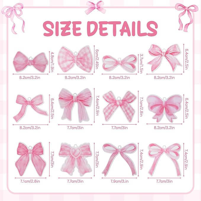 12Pcs Pink Coquette Bow Car Air Freshener Hanging Aesthetic Car Diffuser Ornaments Refresh Air Fragrant Pendant Car Interior with Essential Oils Gift Set Long-Lasting for Car Accessories Decor