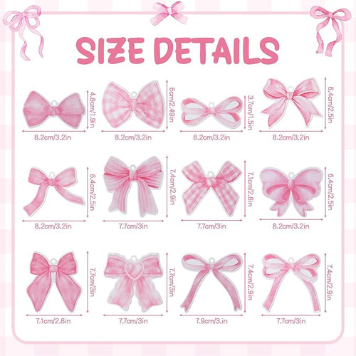12Pcs Pink Coquette Bow Car Air Freshener Hanging Aesthetic Car Diffuser Ornaments Refresh Air Fragrant Pendant Car Interior with Essential Oils Gift Set Long-Lasting for Car Accessories Decor