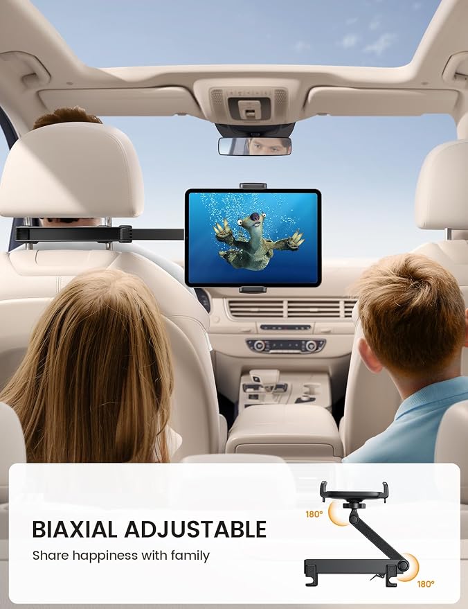 Car Headrest Tablet Holder - [Lockable] [3 in 1 Extension Arm] Upgrade Tablet Mount for Car Backseat, Gifts Road Trip Essentials for Kids, for iPad Pro Air Mini, Fire HD, 4.7-13" Tablets