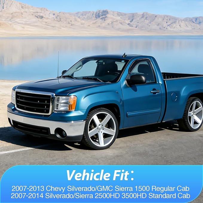 Rain Guards for 2007-2013 Chevy Silverado GMC Sierra 1500 Regular Cab, 2007-2014 Silverado Sierra 2500HD 3500HD Standard Cab, Tape-On Window Visors Smoke, 2PCS