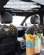 Purse Holder for Car, 2 Pack Heavy Duty Purse Hanger for Car, PU Leather Car Seat Hooks for Purses and Bags, Cute Sunflower Skull Headrest Organizer for Handbags & Backpacks
