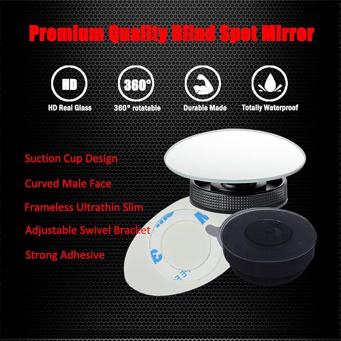 Suction Cup Blind Spot Mirror, HD Glass Frameless Removable Convex Wide Angle Rear View Mirror (Oval, Pack of 2)