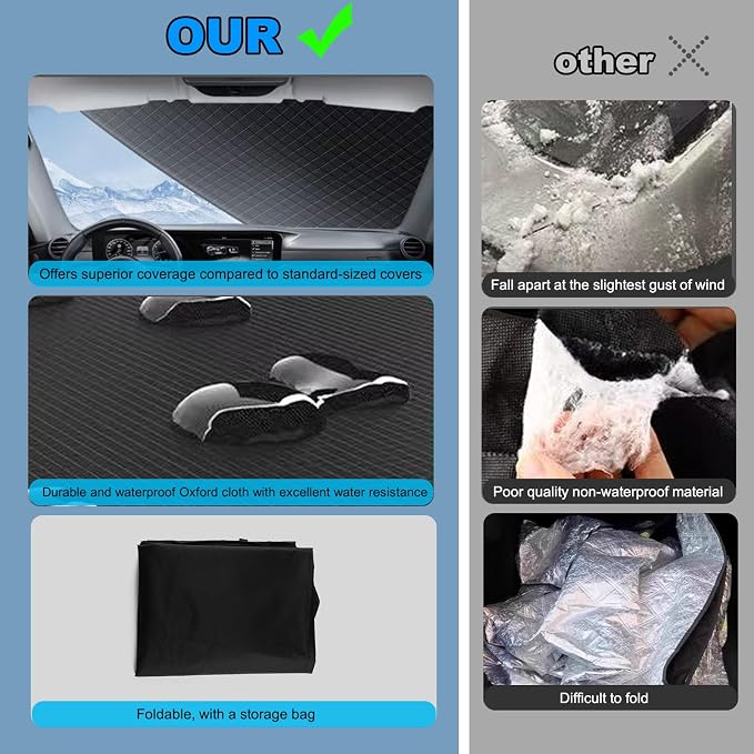 Magnetic Windshield Cover for Snow and Ice, Winter Frost Protector with Side Window & Mirror Covers,Universal Fit for Car, SUV, Truck, Van,Windproof Waterproof Frost Protection